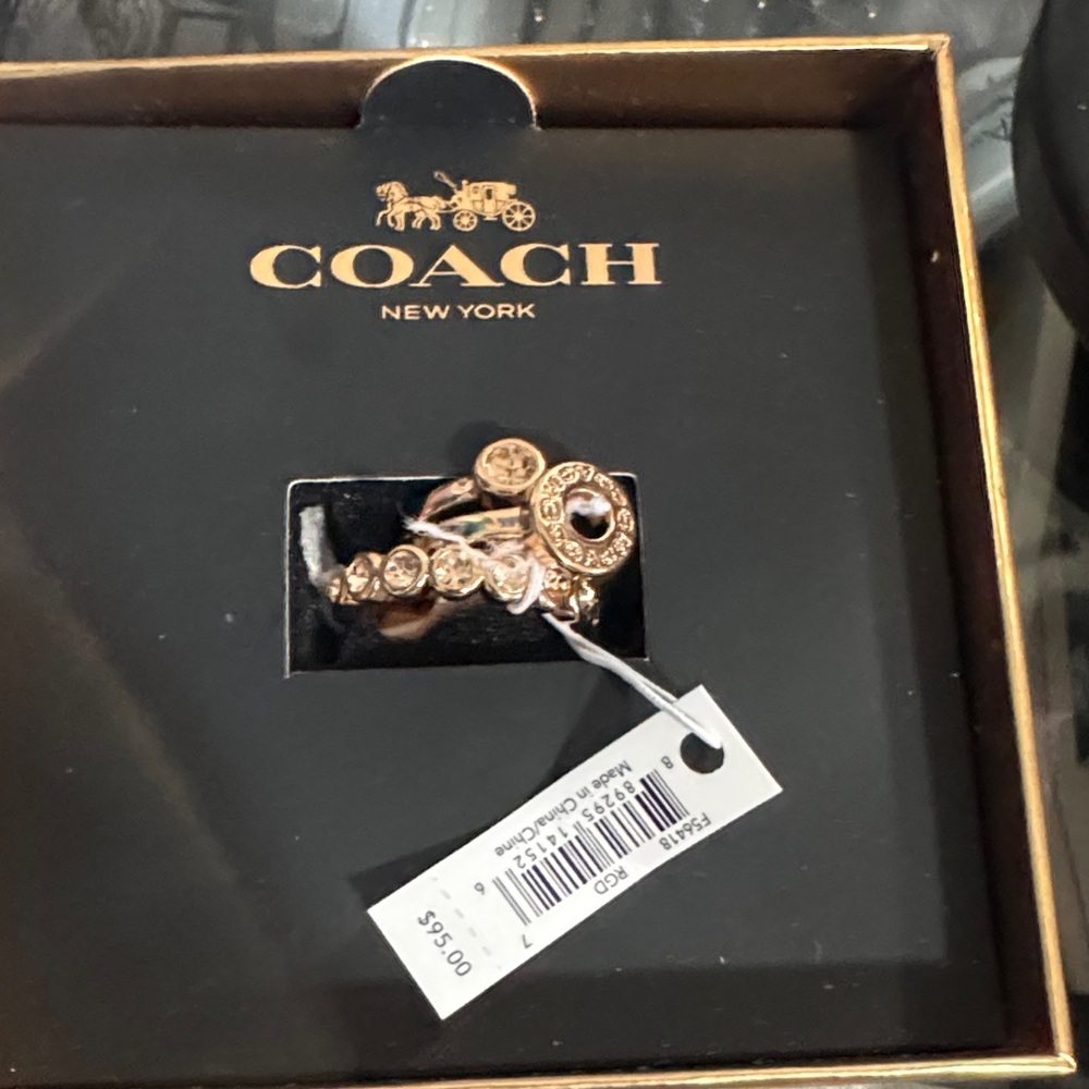 Coach Women's Ring in RoseGold with Crystal Accents size 7 women’s